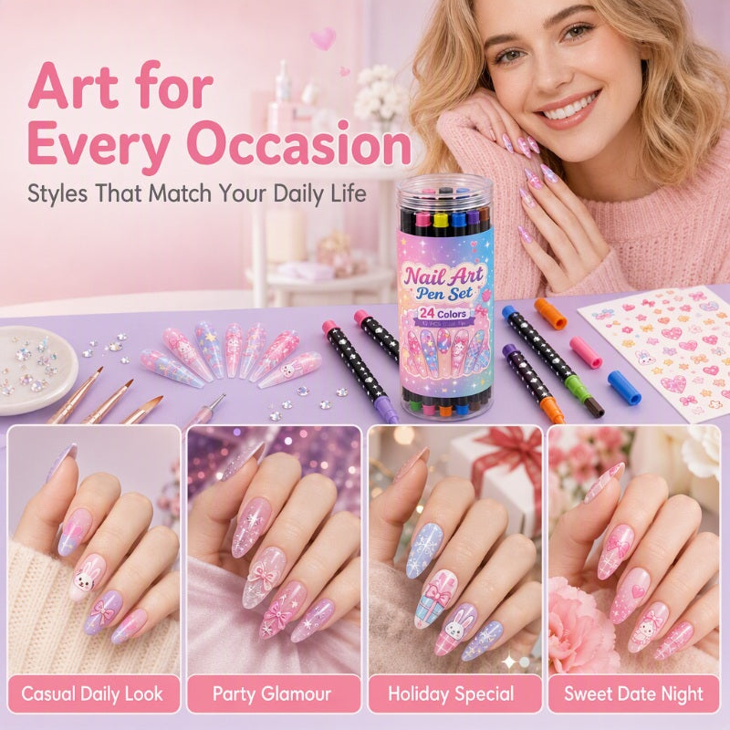 🎃 Halloween Flash Sale! 👻 35K+ Sold! 💅 24-Color Dual-Ended Nail Art Pens – DIY Manicure Kit 🎁